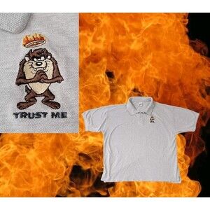 VTG RARE 1998 Evil Taz Tasmanian Devil Polo‎ Heather Grey Warner Bros Mens 2XL